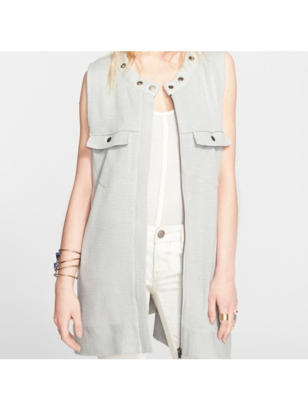 Free People Grey Zip Vest with Pockets Size Small
